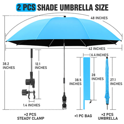 2 PACK Beach Umbrella with Clamp(Sky Blue, Chair Not Included)