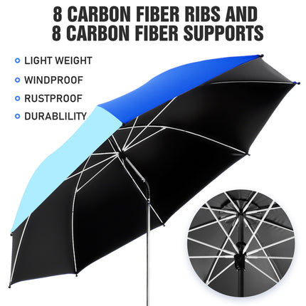 2 PACK Beach Umbrella with Clamp, 360 ° Adjustable Umbrellas for Chair, UPF50+ (Blue / Light Blue, Chair Not Included)
