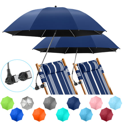 2 PACK Beach Umbrella with Clamp, 360 ° Adjustable Umbrellas for Chair, UPF50+ (Ink Blue, Chair Not Included)