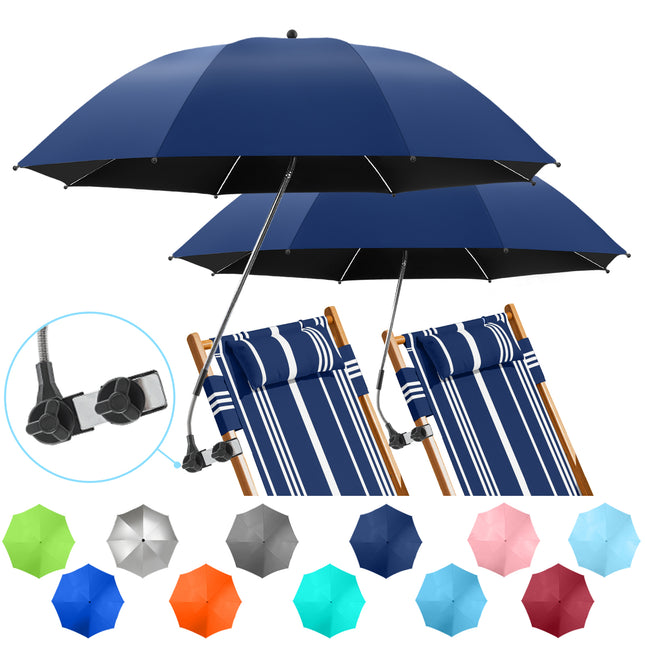 2 PACK Beach Umbrella with Clamp(Ink Blue, Chair Not Included)