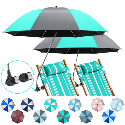 2 PACK Beach Umbrella with Clamp(Grey / Aque Sky, Chair Not Included)