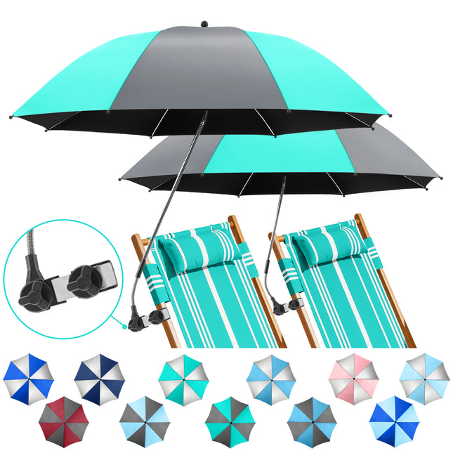 2 PACK Beach Umbrella with Clamp(Grey / Aque Sky, Chair Not Included)