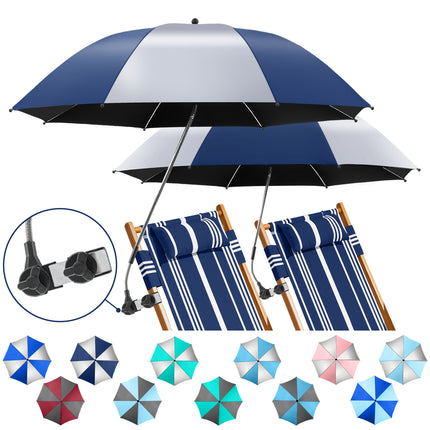 2 PACK Beach Umbrella with Clamp(Ink Blue / Silvery, Chair Not Included)