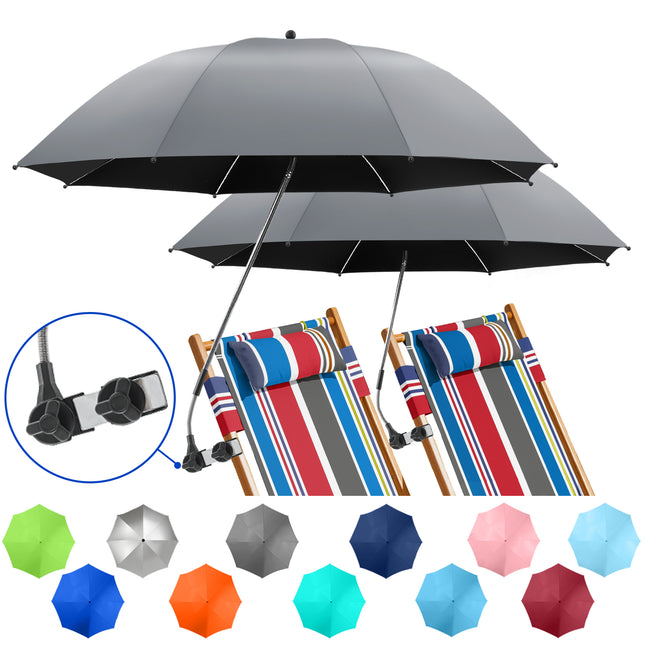 2 PACK Beach Umbrella with Clamp (Grey, Chair Not Included)
