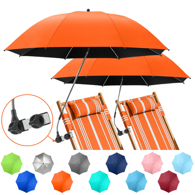 2 PACK Beach Umbrella with Clamp (Orange, Chair Not Included)