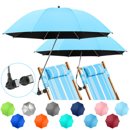 2 PACK Beach Umbrella with Clamp, 360 ° Adjustable Umbrellas for Chair, UPF50+  (Light Blue, Chair Not Included)