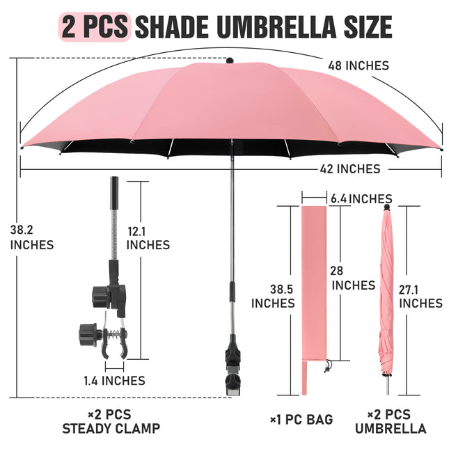 2 PACK Beach Umbrella with Clamp(Pink, Chair Not Included)