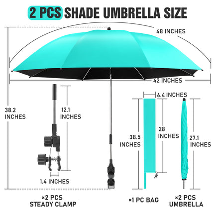 2 PACK Beach Umbrella with Clamp(Aqua Sky, Chair Not Included)